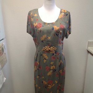 Vintage Michael Blair New York Floral Linen Tailored Floral Dress Size 12